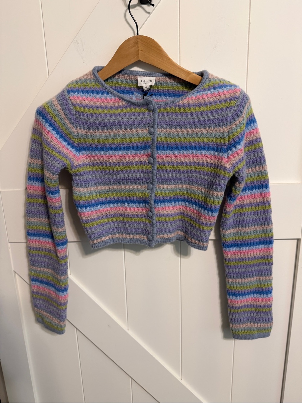 New Le Lis Pastel Multicolor Striped Cropped Button Cardigan Women’s XS boho